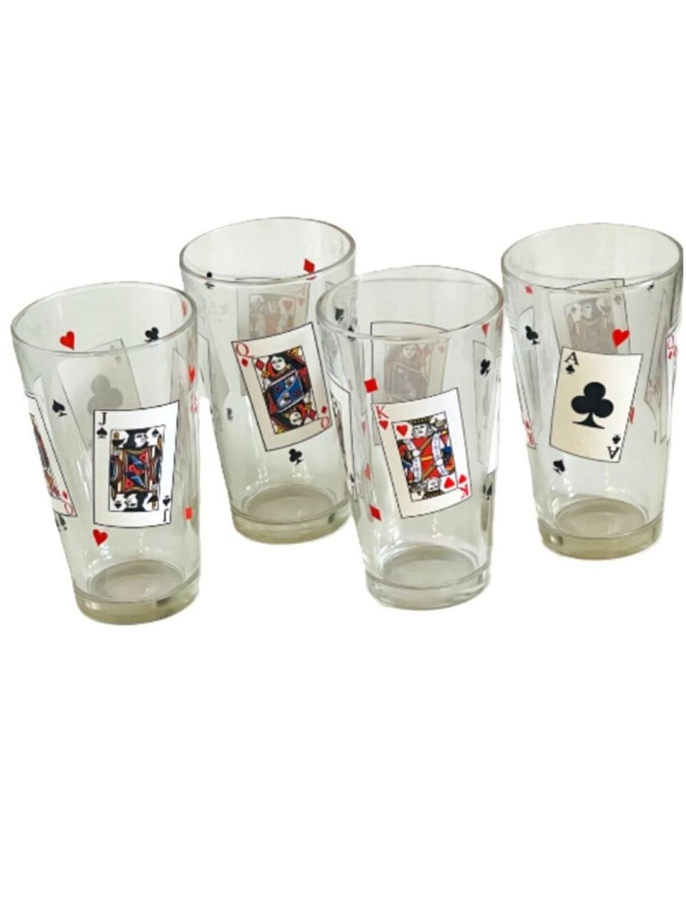 Vintage 1970s Luminarc France Poker Card Party Beer Pint Glasses MCM Barware